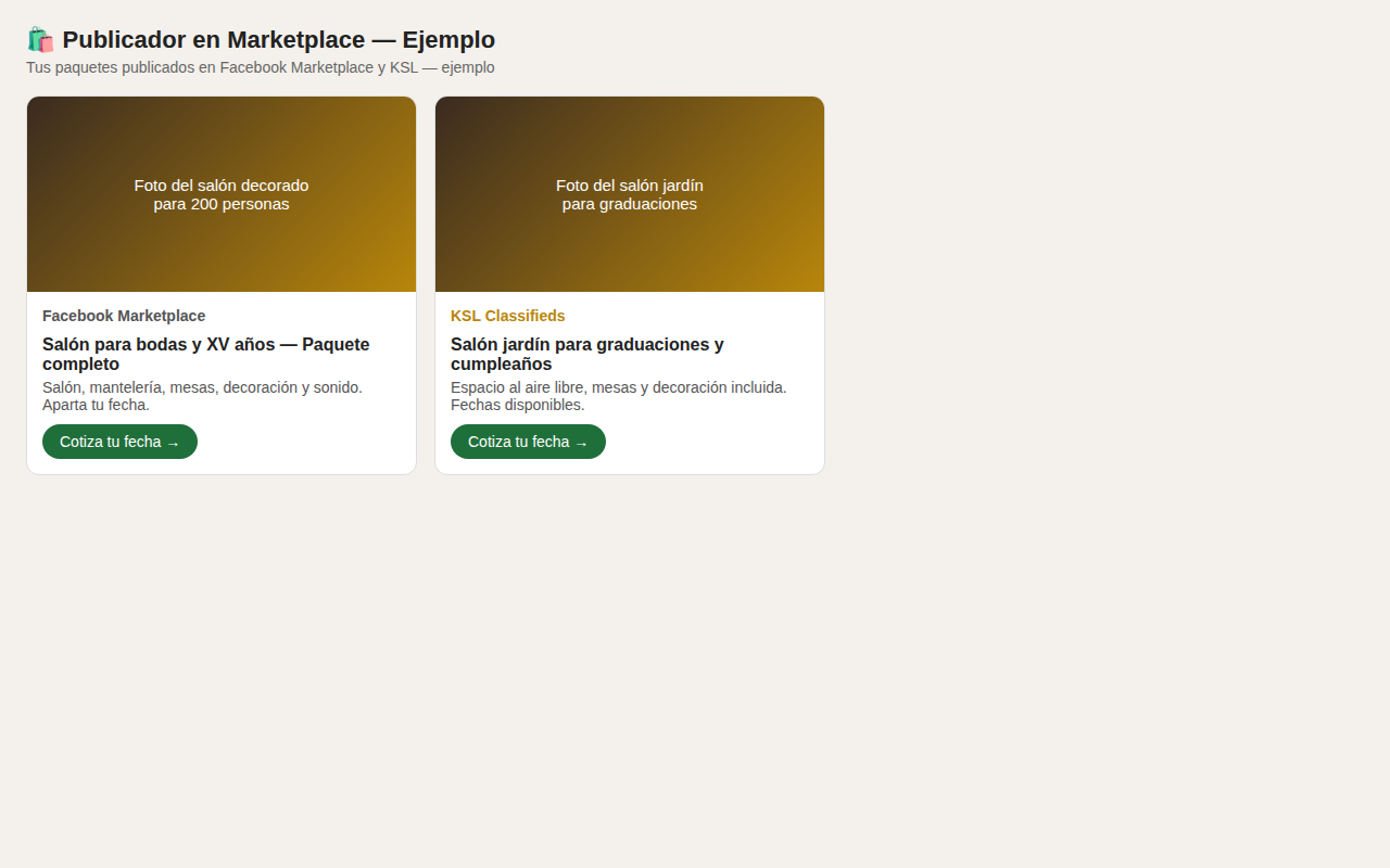 Ejemplo de publicaciones en Marketplace